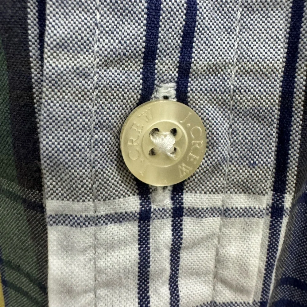 J. Crew Navy Green Plaid Sunwashed Oxford Tailored Shirt